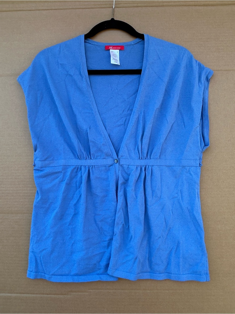 Anne Klein Blue Open Front Top Shrug Large V-Neck Knit Top pleated summer Casual